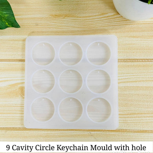 Silicone Mould 9 Cavity Circle with Keychain Hole