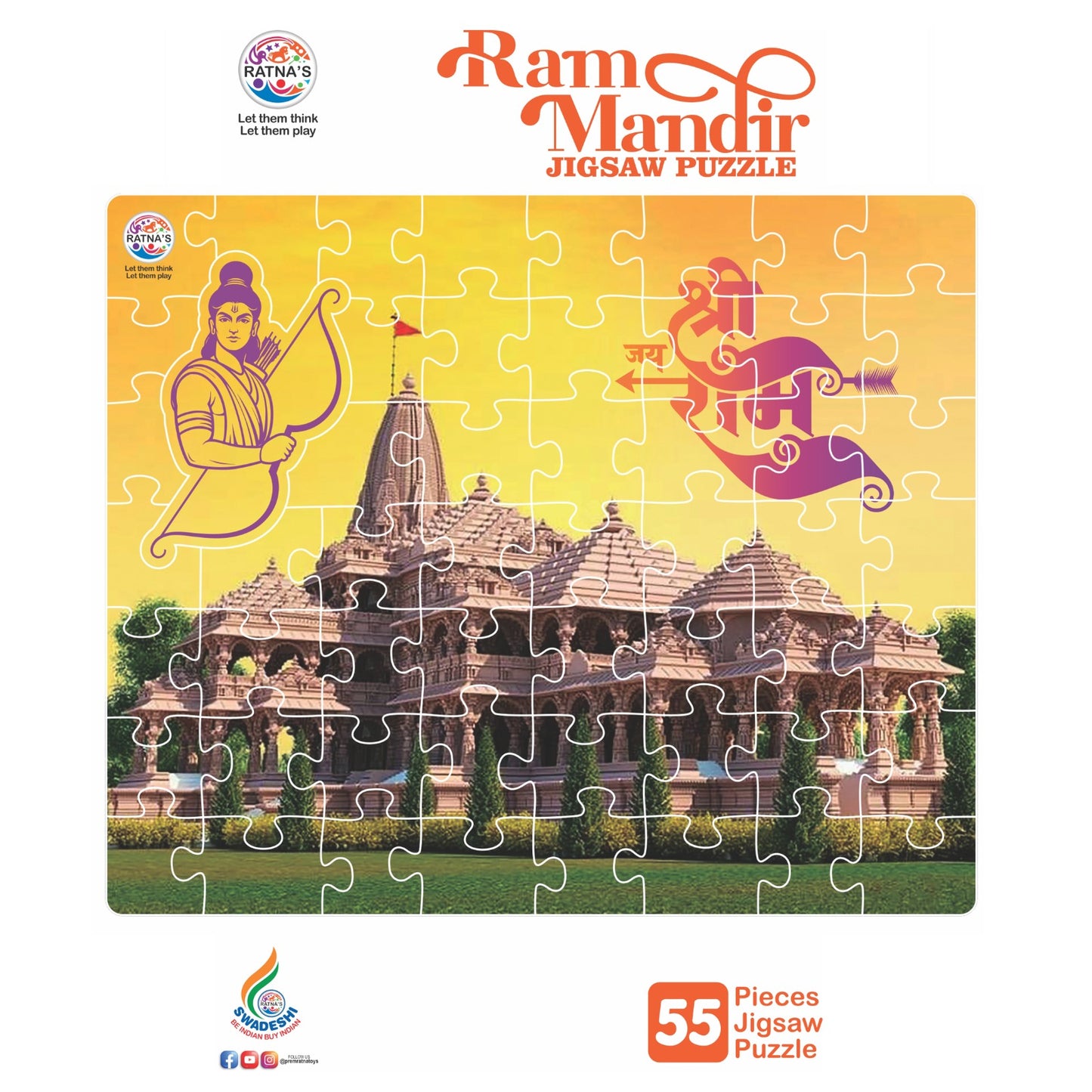 Ratna's 55 Pieces Ram Mandir Jigsaw Puzzle for Kids. Puzzle Size 43.75cm X 36.25cm