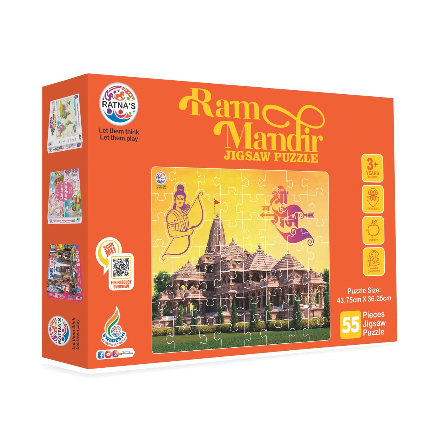 Ratna's 55 Pieces Ram Mandir Jigsaw Puzzle for Kids. Puzzle Size 43.75cm X 36.25cm