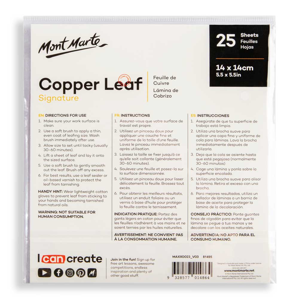 Mont Marte Imitation Copper Leaf Signature 14cm x 14cm (5.5in) 25 Sheets