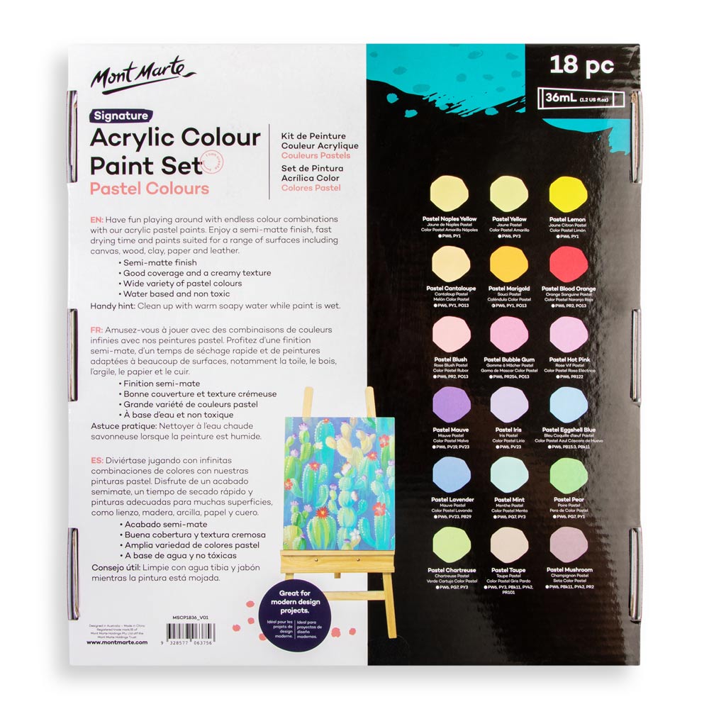 Mont Marte Acrylic Colour Pastel Paint Set Signature 18pc x 36ml