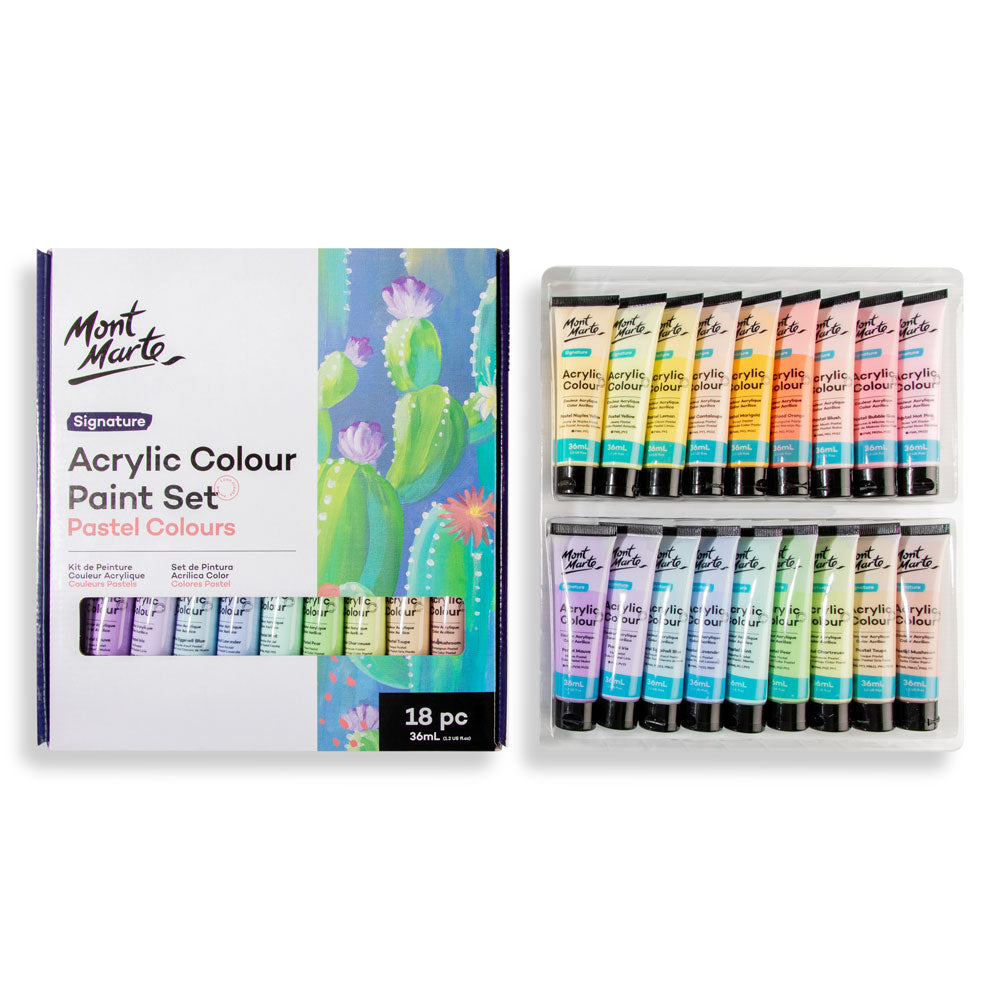 Mont Marte Acrylic Colour Pastel Paint Set Signature 18pc x 36ml