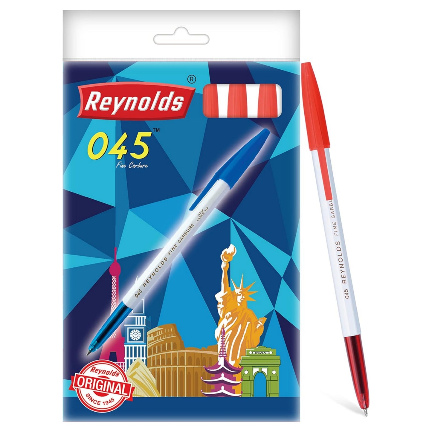 Reynolds 045 - Red (PACK OF 10) | Ball Point Pen Set With Comfortable Grip | Pens For Writing | School and Office Stationery | Pens For Students | 0.7 mm Tip Size