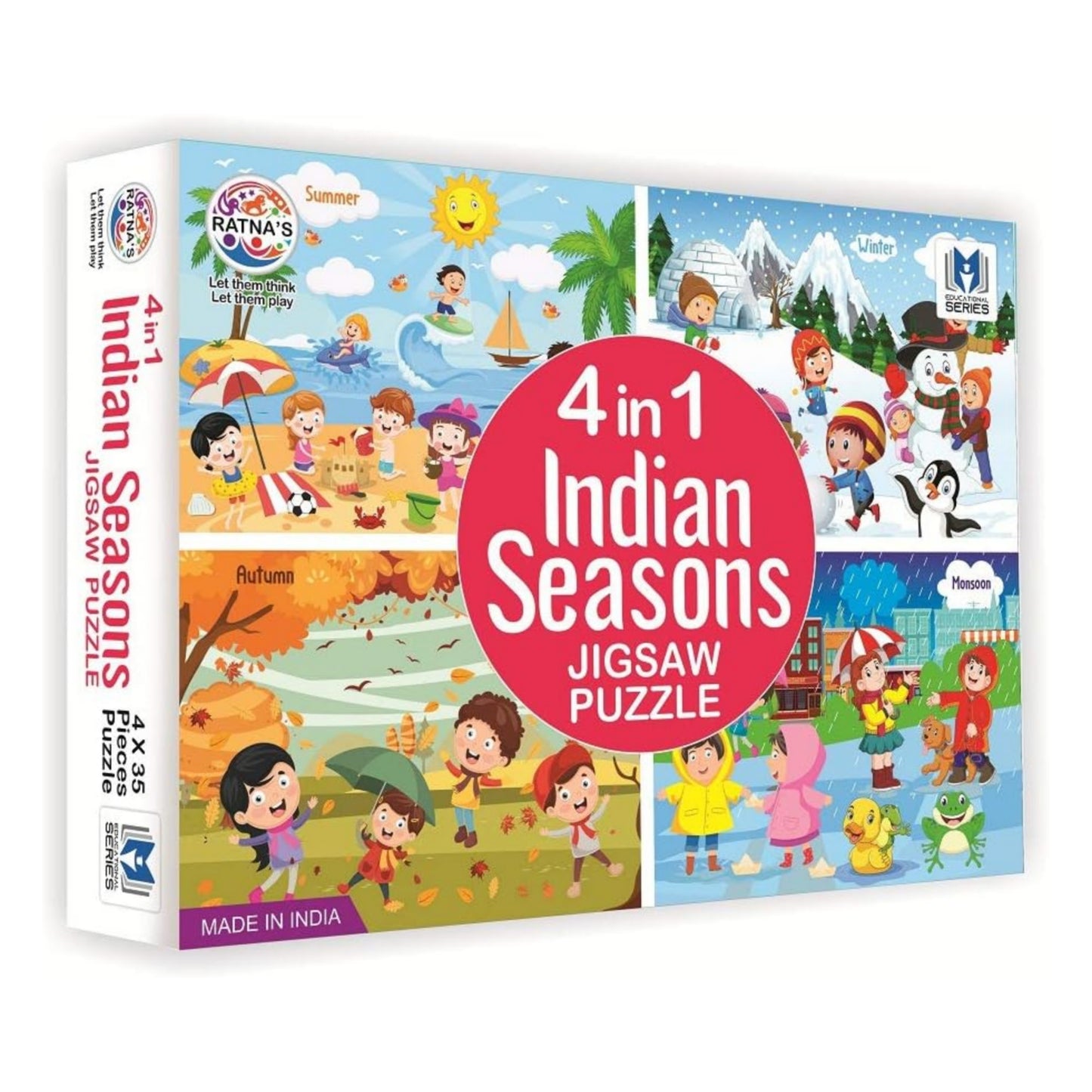 Ratna's 4 in 1 Indian Seasons Jigsaw Puzzle for Kids - Set of 4 | 35-Piece Puzzles | Educational Toy for Cognitive Development | Vibrant Colors | Puzzle Guide Included | Ages 3 and Up