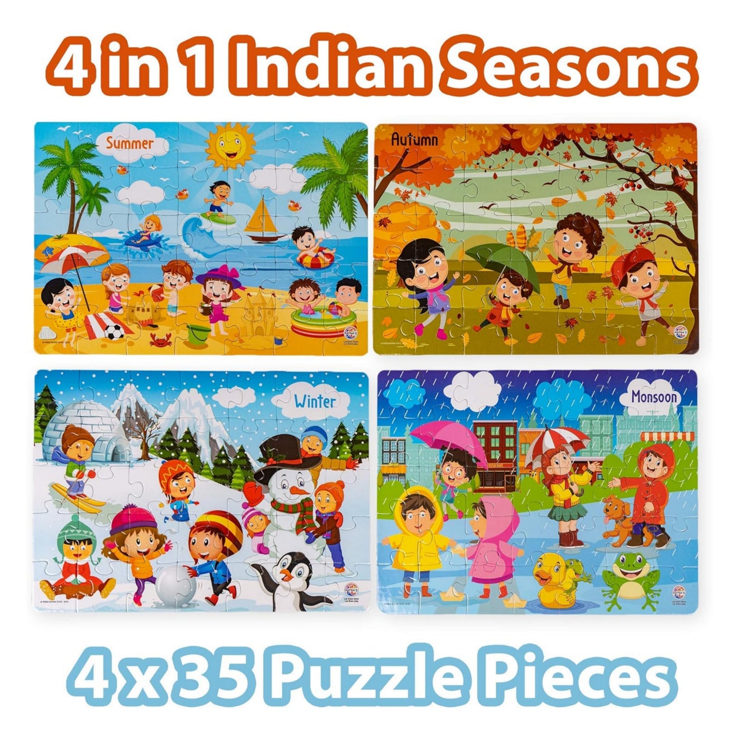 Ratna's 4 in 1 Indian Seasons Jigsaw Puzzle for Kids - Set of 4 | 35-Piece Puzzles | Educational Toy for Cognitive Development | Vibrant Colors | Puzzle Guide Included | Ages 3 and Up