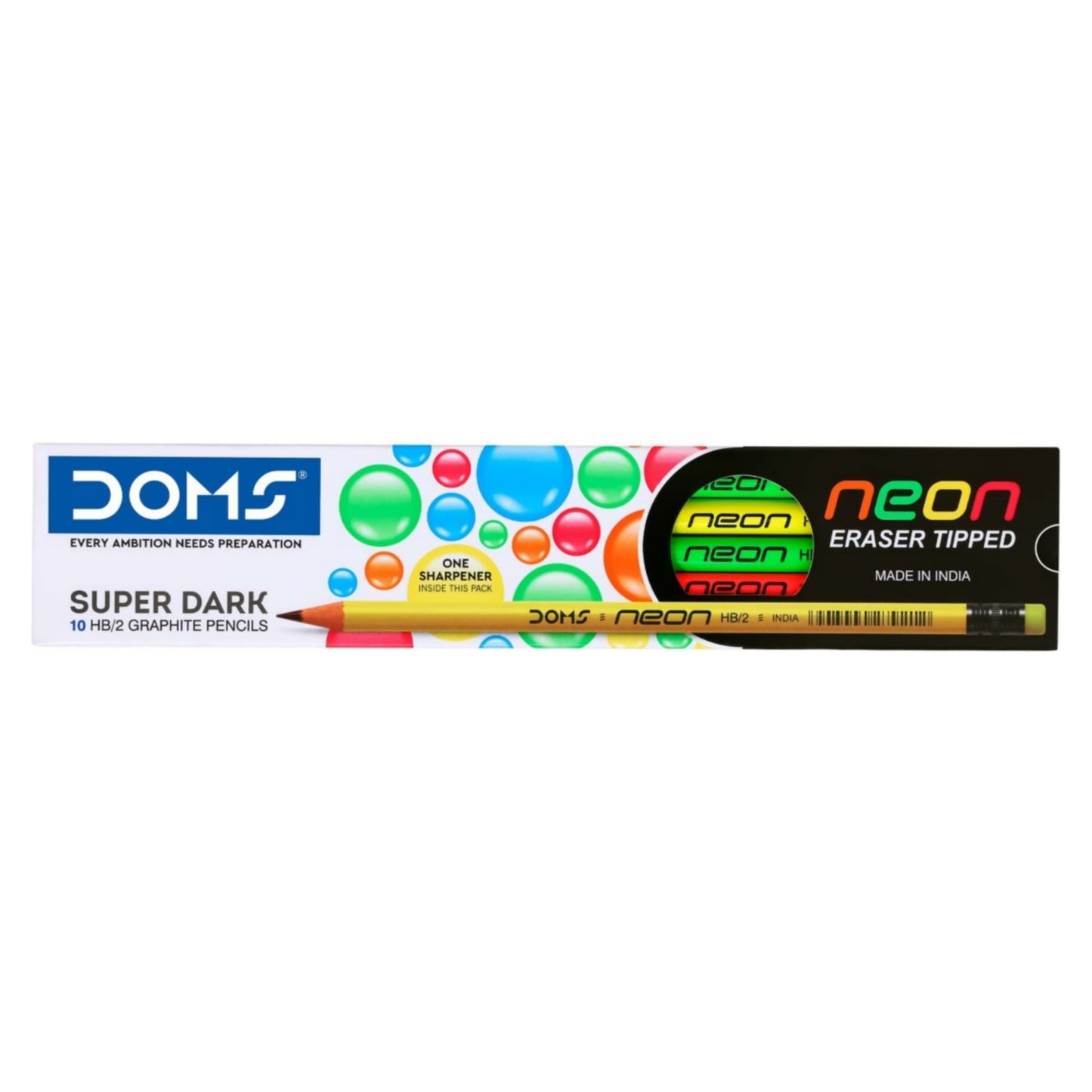 Doms Neon Eraser Tipped HB/2 Super Dark Graphite Pencils Pack  of 10