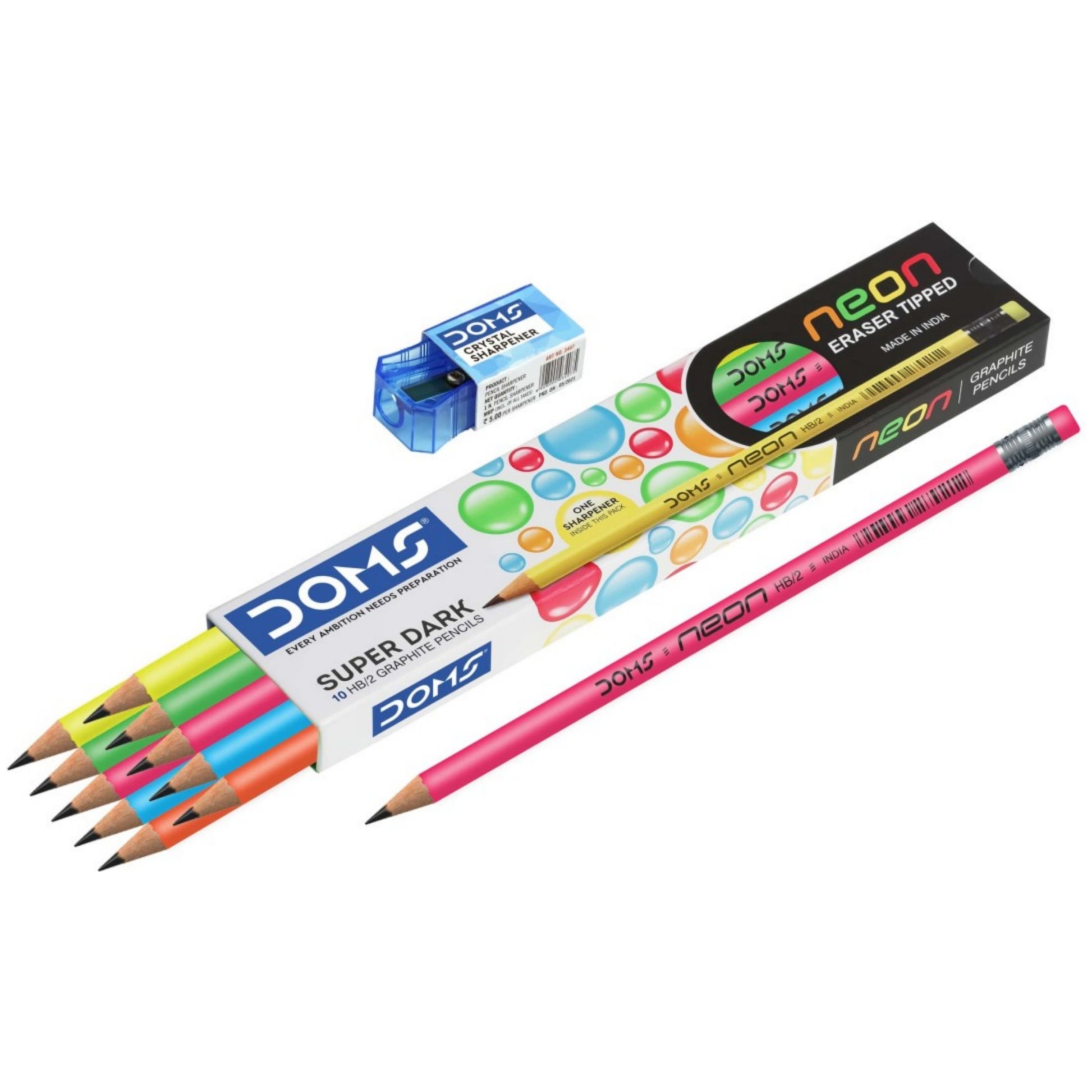 Doms Groove HB/2 Super Dark Graphite Pencil Box Pack, Innovative Groove  For Perfect Grip, Free Eraser & Sharpner Inside