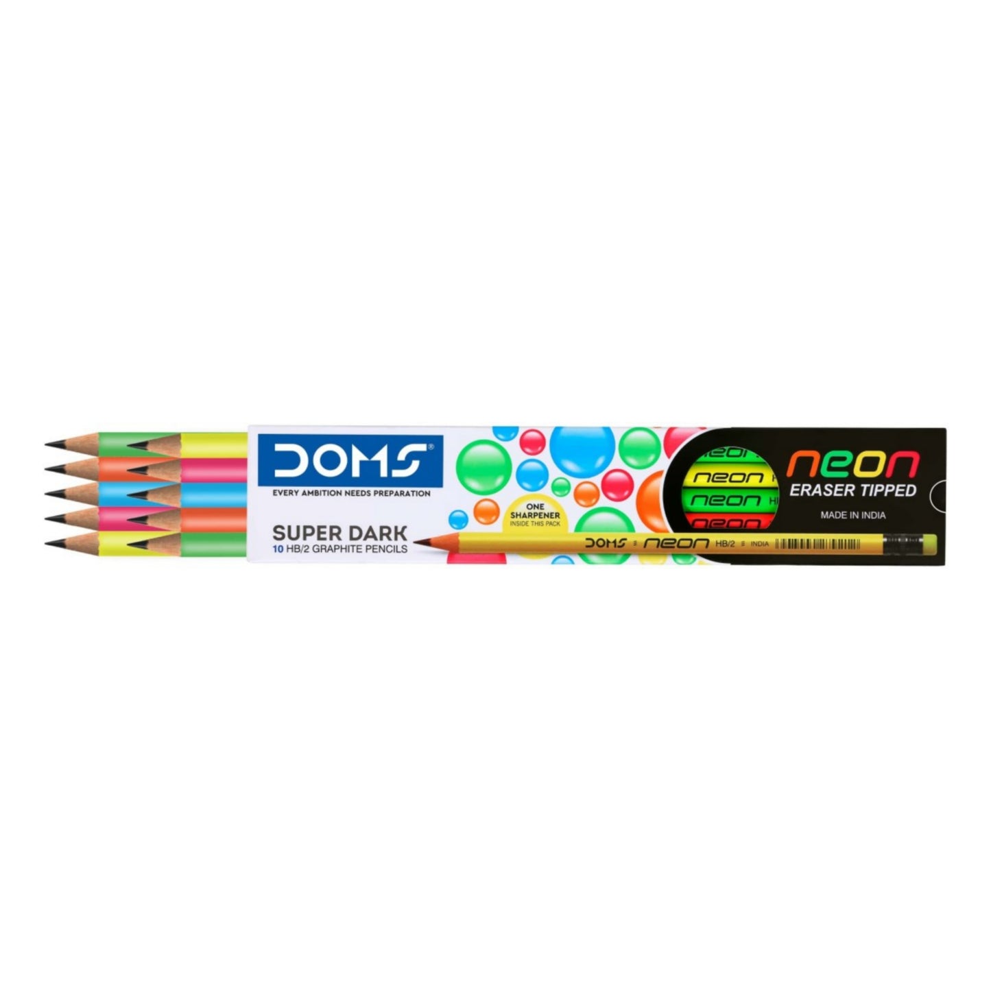 Doms Neon Eraser Tipped HB/2 Super Dark Graphite Pencils Pack  of 10