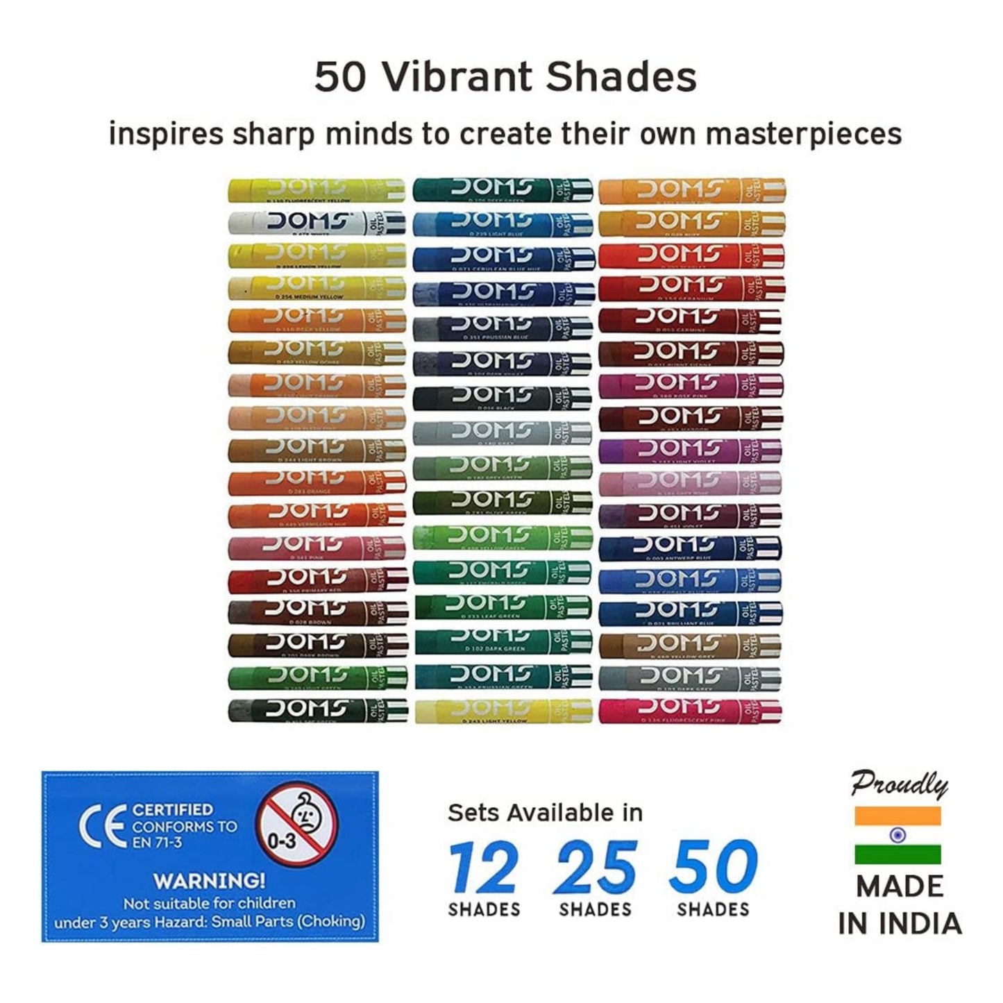 Doms 50 Shades Oil Pastel With Case|Smooth Color Intermixing For Better Effect|Bright&Intense Colors|Free Scrapping Tool|Non-Toxic&Safe For Childrens