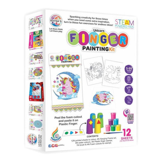 Ratna's Unicorn Finger Painting Kit Non Toxic Colours With Plastic Fingers & Printed Sheets for Mess Free Exprience for Kids and Toddlers