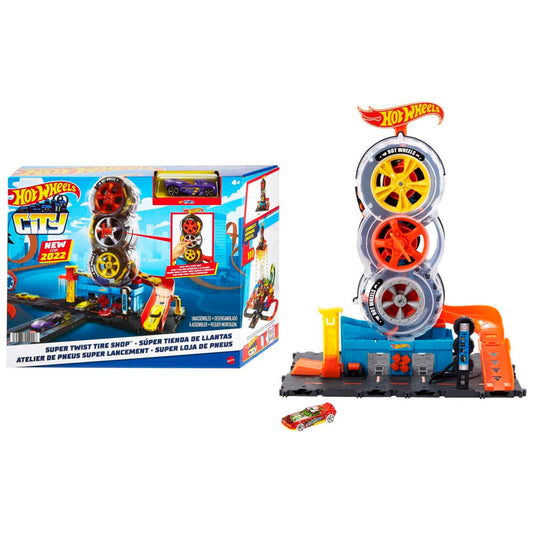 Hot Wheels City Super Twist Tire Shop Playset and Car