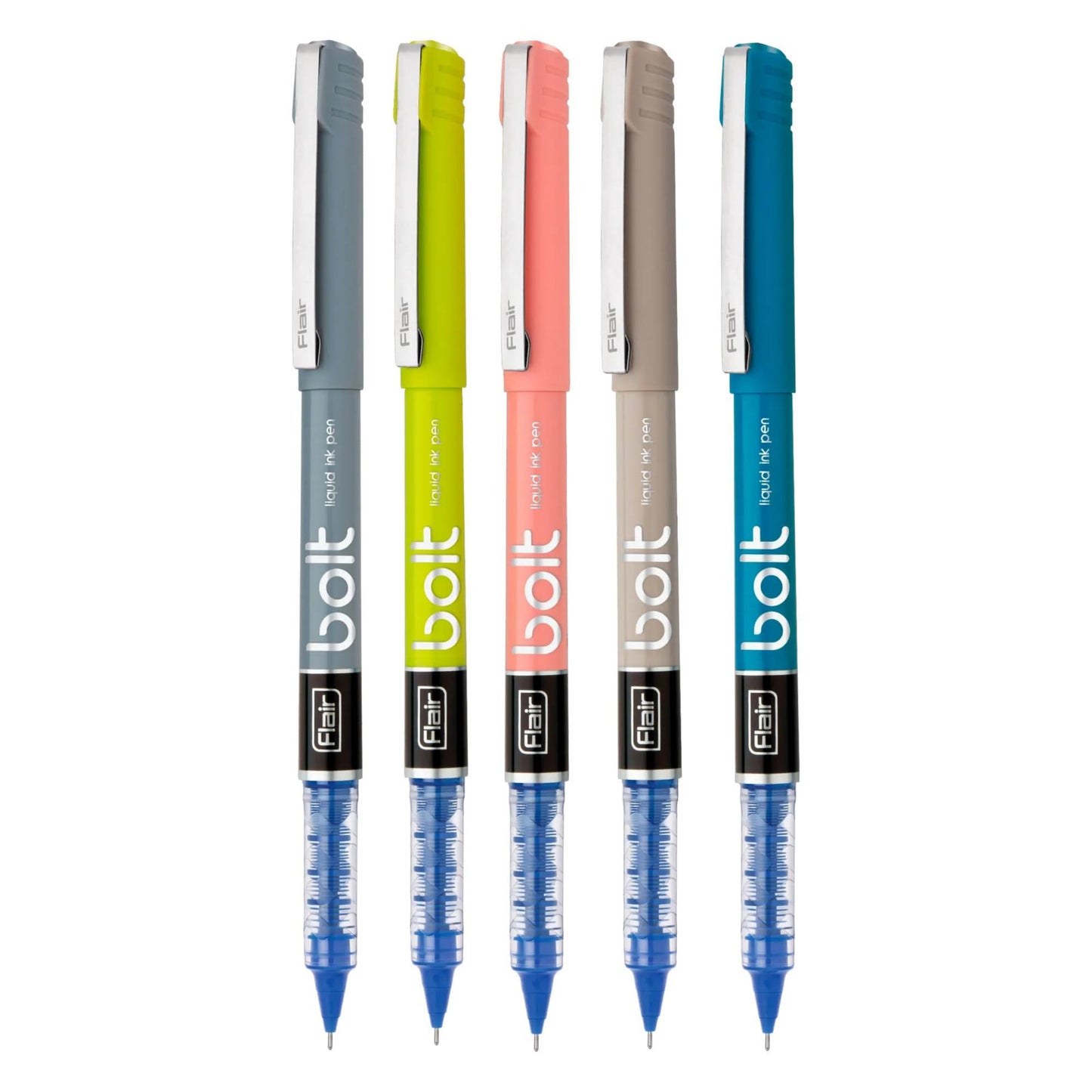Flair Bolt Liquid Ink Pen | Elegant Looks | Japanese Technology | WaterProof Ink | Smudge Free Writing | Ideal for School, College & Office | Blue Pack of 5 Pc's