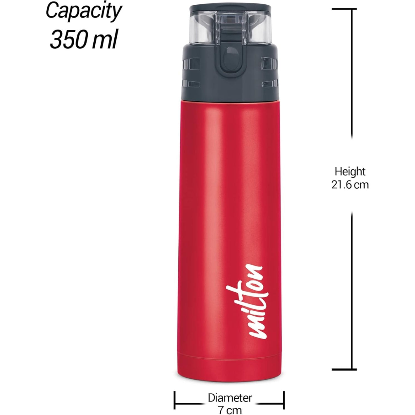 Milton Atlantis 400 Thermosteel Insulated Water Bottle, 350 ml, Red | Hot and Cold | Leak Proof | Office Bottle | Sports | Home | Kitchen | Hiking | Treking | Travel | Easy to Carry | Rust Proof