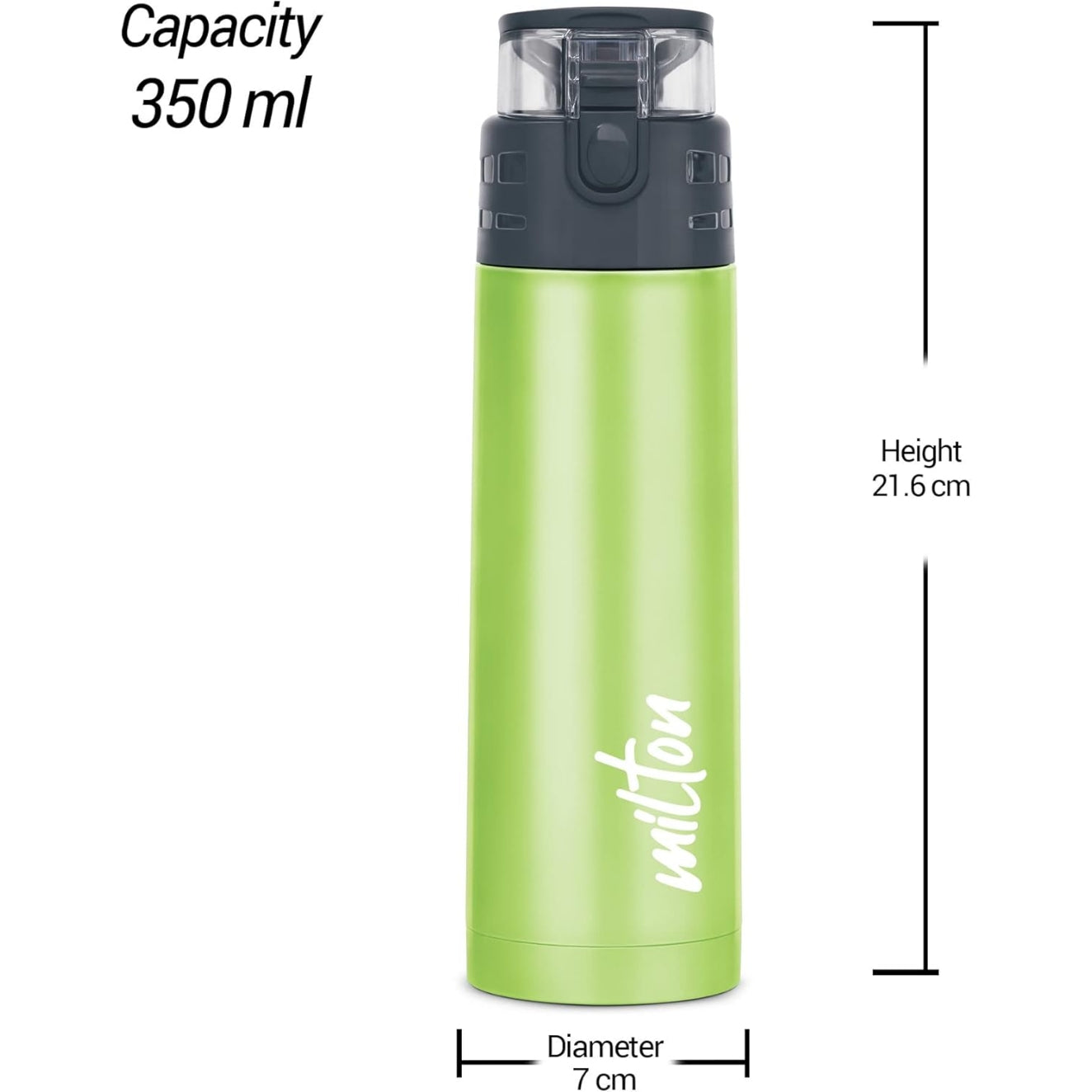 Milton Atlantis 400 Thermosteel Insulated Water Bottle, 350 ml, Green | Hot and Cold | Leak Proof | Office Bottle | Sports | Home | Kitchen | Hiking | Treking | Travel | Easy to Carry | Rust Proof