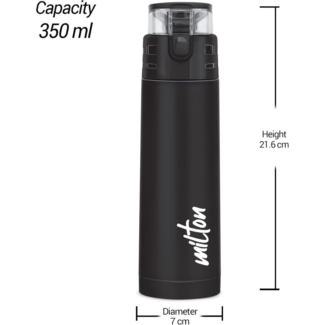 Milton Atlantis 400 Thermosteel Insulated Water Bottle, 350 ml, Black | Hot and Cold | Leak Proof | Office Bottle | Sports | Home | Kitchen | Hiking | Treking | Travel | Easy to Carry | Rust Proof