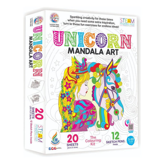 RATNA'S Mandala Art Unicorn Colouring Kit - 20 Sheets with 12 Sketch Pens