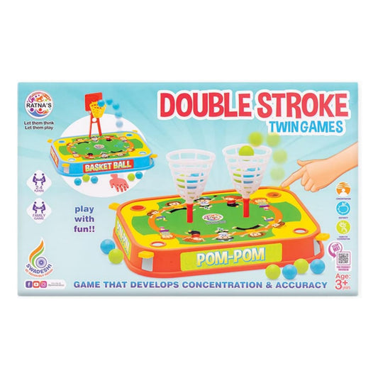 RATNA'S Double Strokes Twin Games 2 in 1 (Basket Ball & POM-POM) for Kids to Play