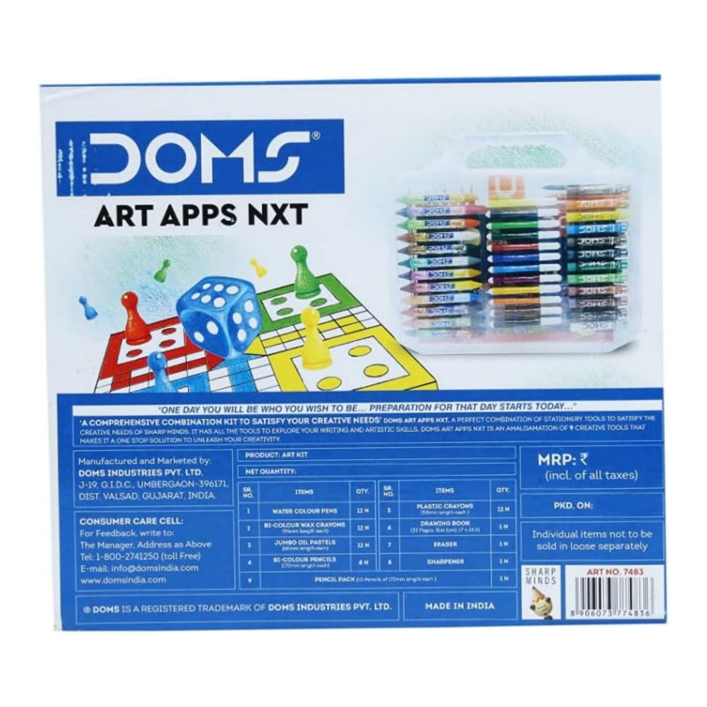 Doms Art Apps Nxt Kit With Plastic Carry Case | Perfect Value Pack | Kit For School Essentials | Gifting Range For Kids | Combination of 9 Stationery Items