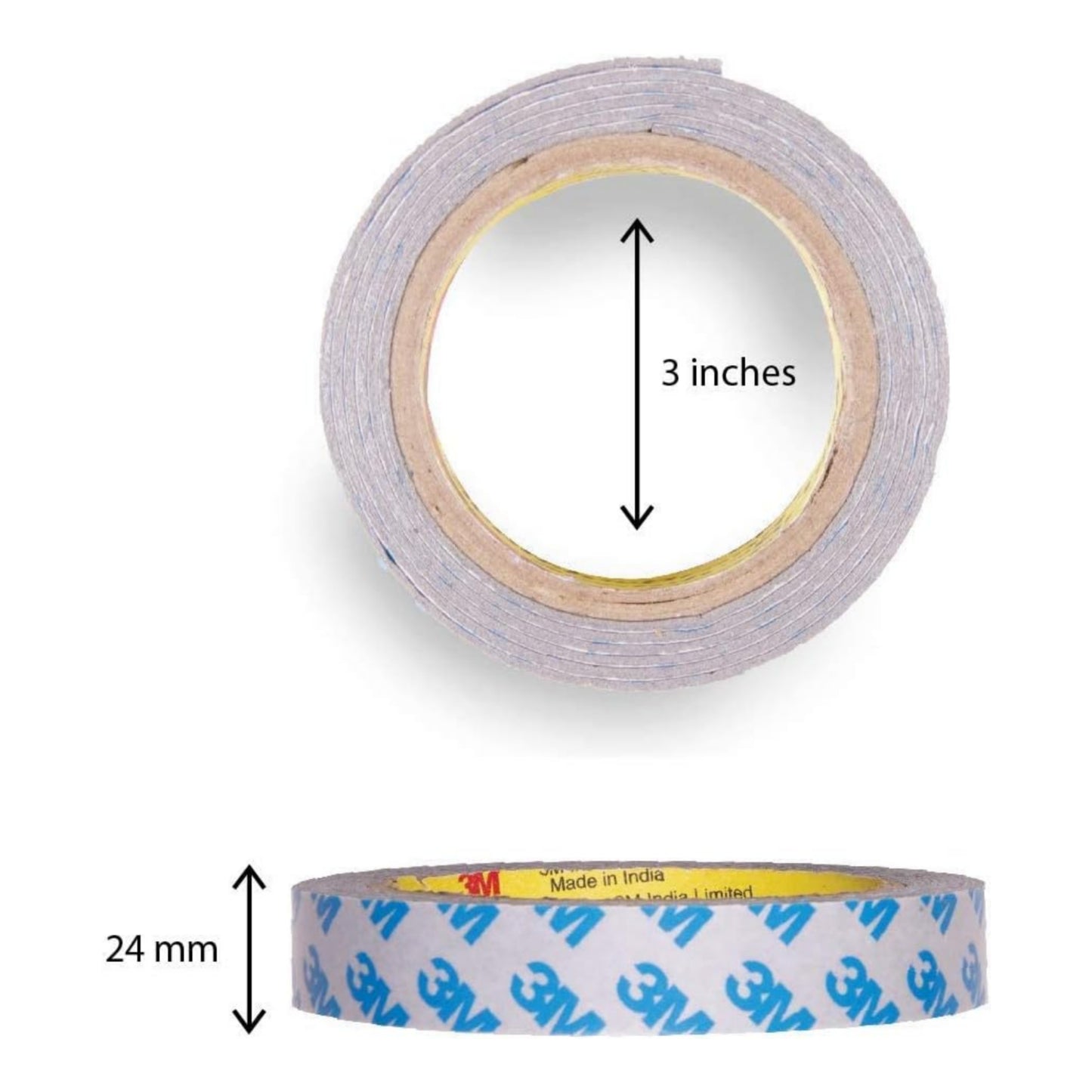 Scotch Double Sided Tape by 3M (1m holds 4.5Kgs) for indoor hanging applications (Photo frames, Mirrors, Key Holders, Car Interiors, Extension Boards, Wall decoration, etc)(L: 3m, W: 24mm)  - grey