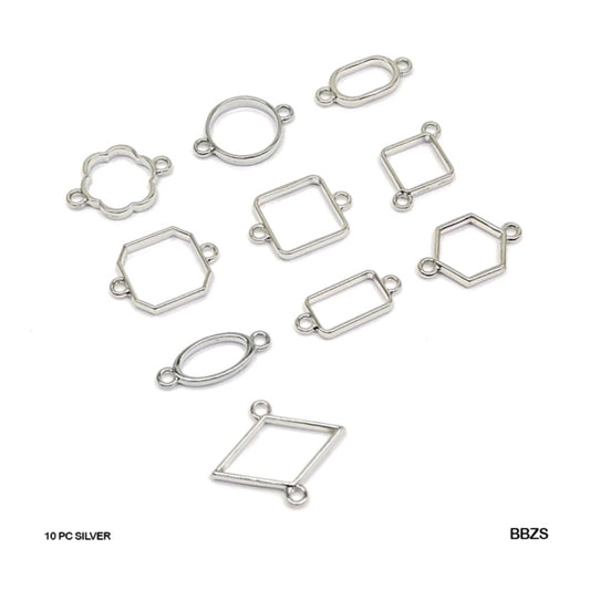 Bezels Mix Shape Set Silver - 10 Pcs