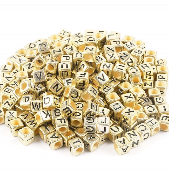 Alphabet Beads Square Gold + Black