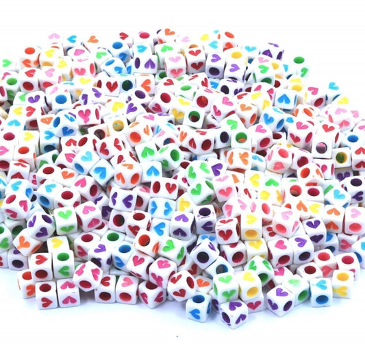 Heart Beads Square White + Multicolor