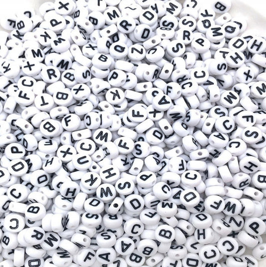 Alphabet Beads Round White + Black