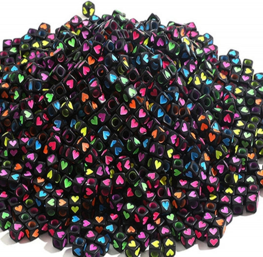 Heart Beads Square Black + Multicolor