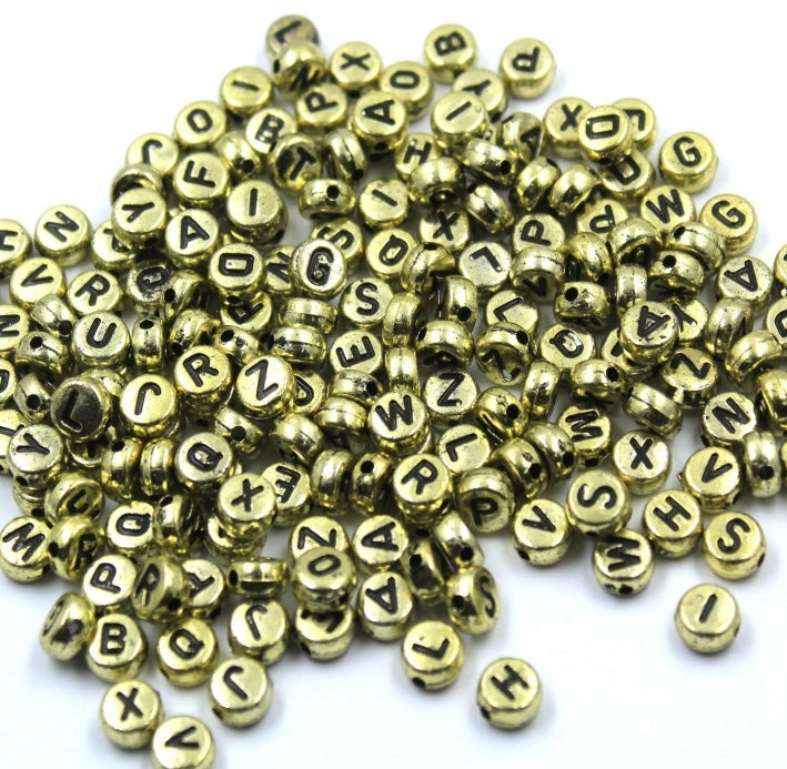 Alphabet Beads Round Gold + Black