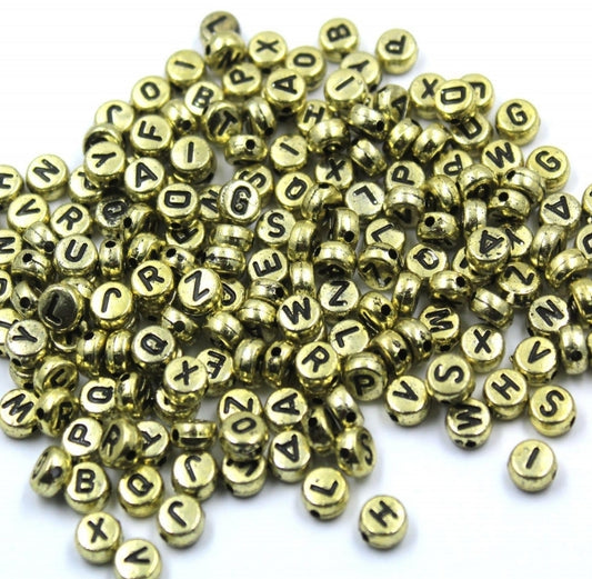 Alphabet Beads Round Gold + Black