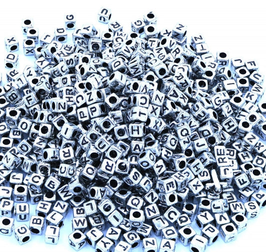 Alphabet Beads Square Silver + Black