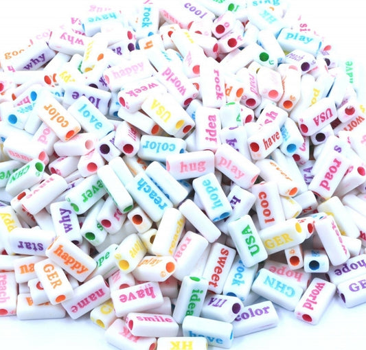 Words Beads Rectangle White + Multicolor