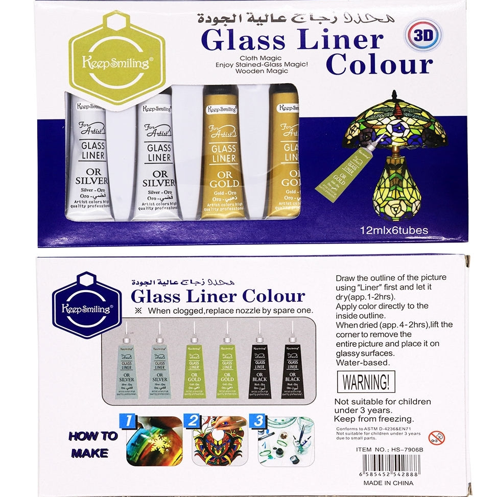 Glass Liner Colors 3D Glass Color With Gold, Silver And Black Each 2Pcs Glass Paint Outliner Art and Crafts Supplies,Non-Toxic,Opaque Finish, Heat-Resistant Formula