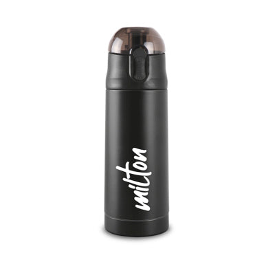 Milton New Crown 400 Thermosteel Hot or Cold Water Bottle, 350 ml, Black | Easy to Carry | Office Bottle | Hiking | Trekking | Travel Bottle | Gym | Home | Kitchen Bottle