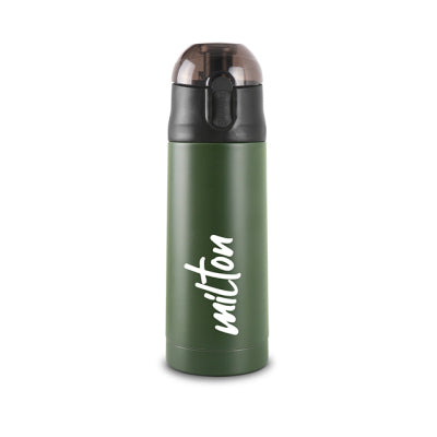 Milton New Crown 400 Thermosteel Hot or Cold Water Bottle, 350 ml, Black | Easy to Carry | Office Bottle | Hiking | Trekking | Travel Bottle | Gym | Home | Kitchen Bottle