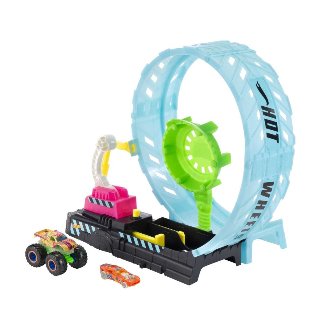 Hot Wheels® Monster Trucks Glow in The Dark Epic Loop Challenge™ Playset with Launcher, Ramp & Giant Loop, Includes 1 1:64 Scale Die-Cast Truck & 1 Car Toy Gift for Kids