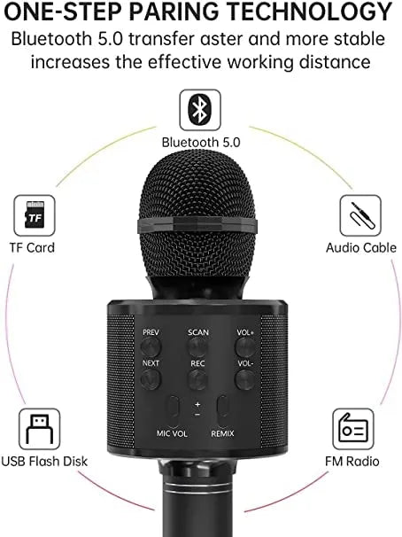 WS-858 Singing Mic Multi-function Bluetooth Karaoke Mic with Microphone Speaker Recording