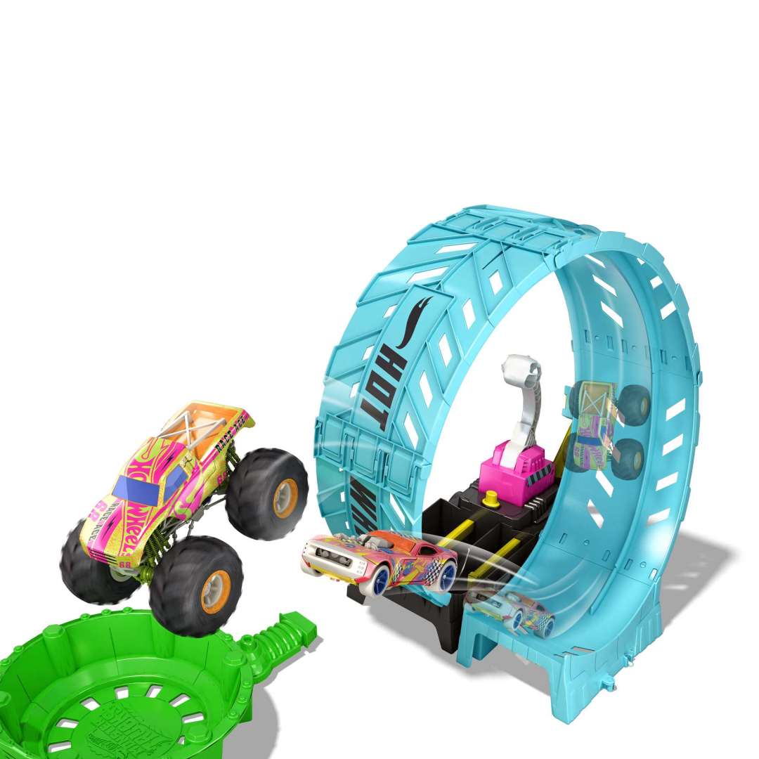 Hot Wheels® Monster Trucks Glow in The Dark Epic Loop Challenge™ Playset with Launcher, Ramp & Giant Loop, Includes 1 1:64 Scale Die-Cast Truck & 1 Car Toy Gift for Kids