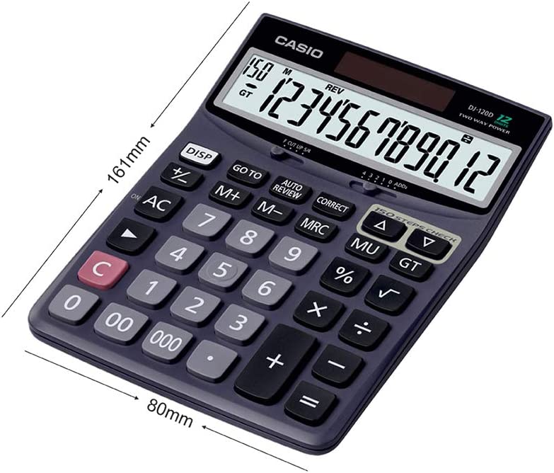 Casio DJ-120D 150 Steps Check and Correct Desktop Calculator with Bigger Screen/Keys (12 Digit), Black