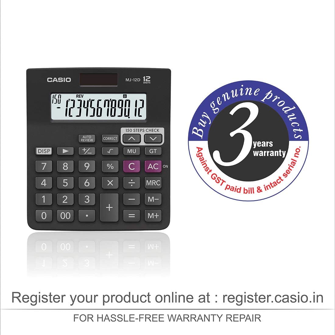 Casio MJ-12D 150 Steps Check and Correct Desktop Calculator - Black