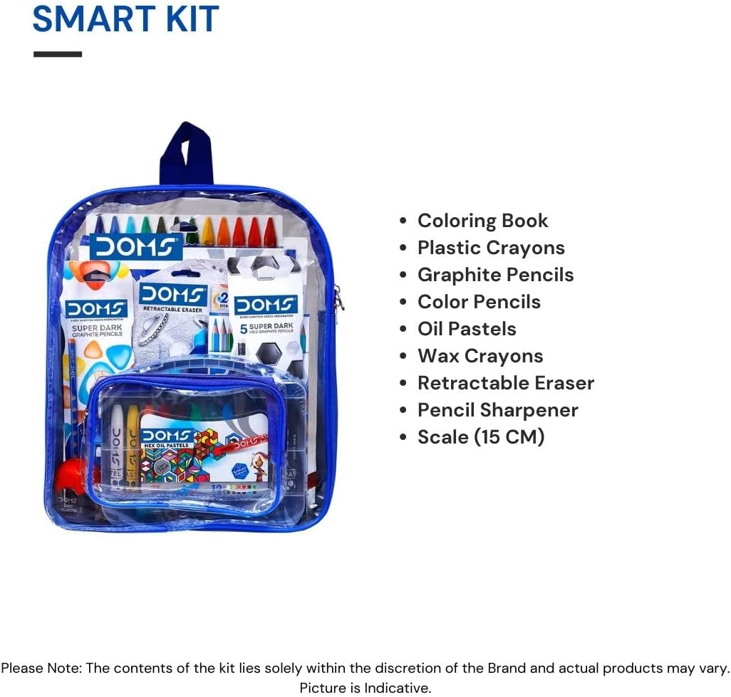 Doms Pencil Smart Kit | Comes With Transparent Zipper Bag | Perfect Value Pack | Kit For School Essentials | Gifting Range For Kids | Combination of 12 Stationery Items