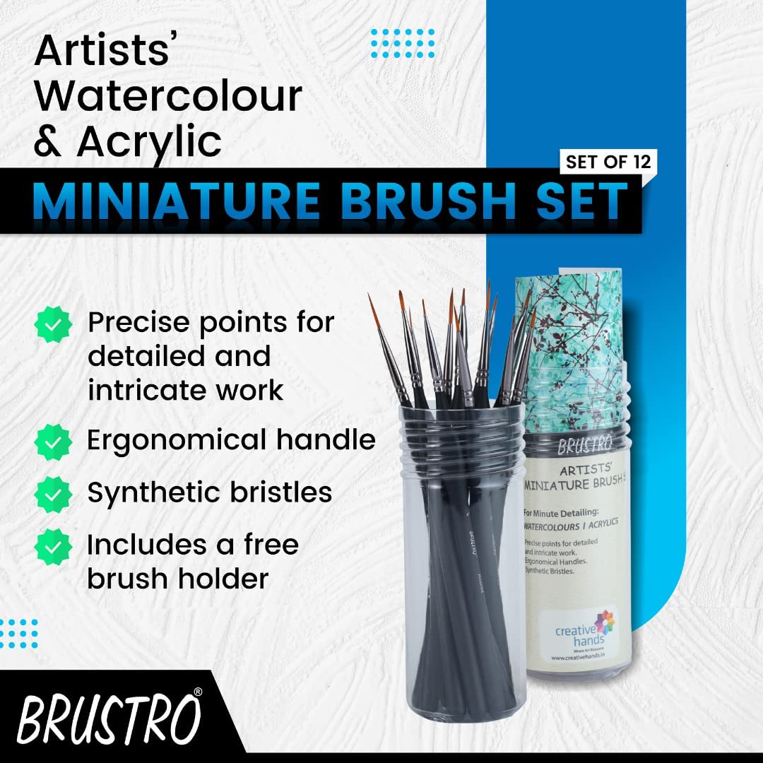 Brustro Artists ’ Watercolour & Acrylic Miniature Brush Set of - 12