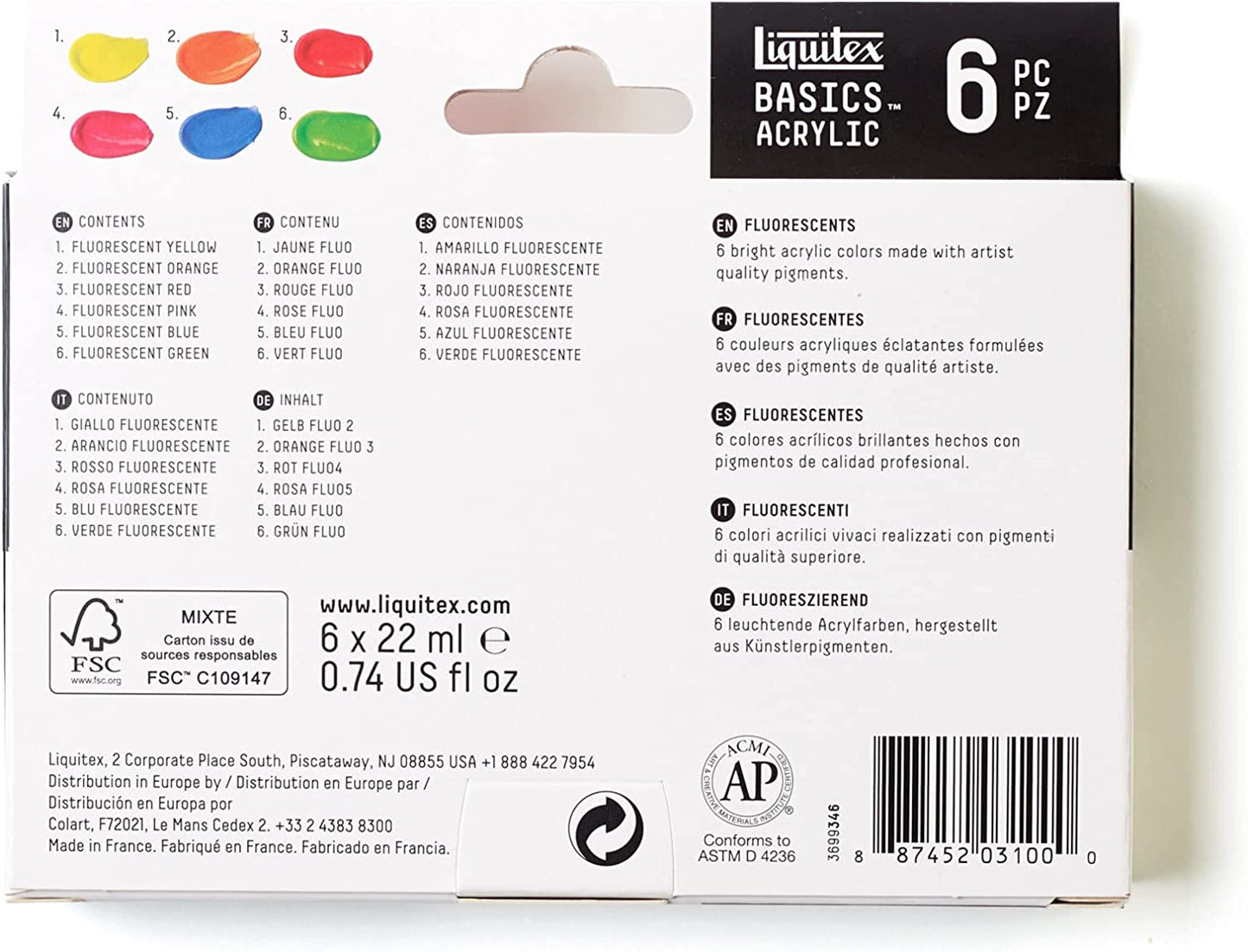 Liquitex BASICS 6 Tube Acrylic Paint Set 22ml - Fluorescent