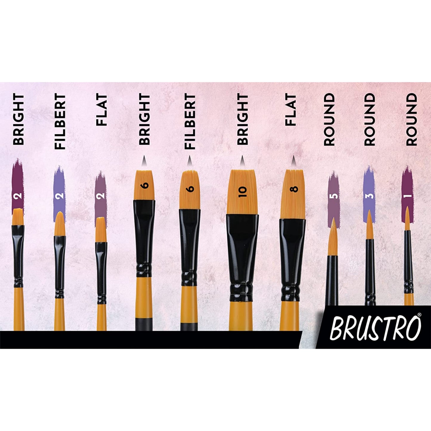 Brustro Artists Gold Taklon Set of 10 Brushes for Acrylics, Oil and Watercolour