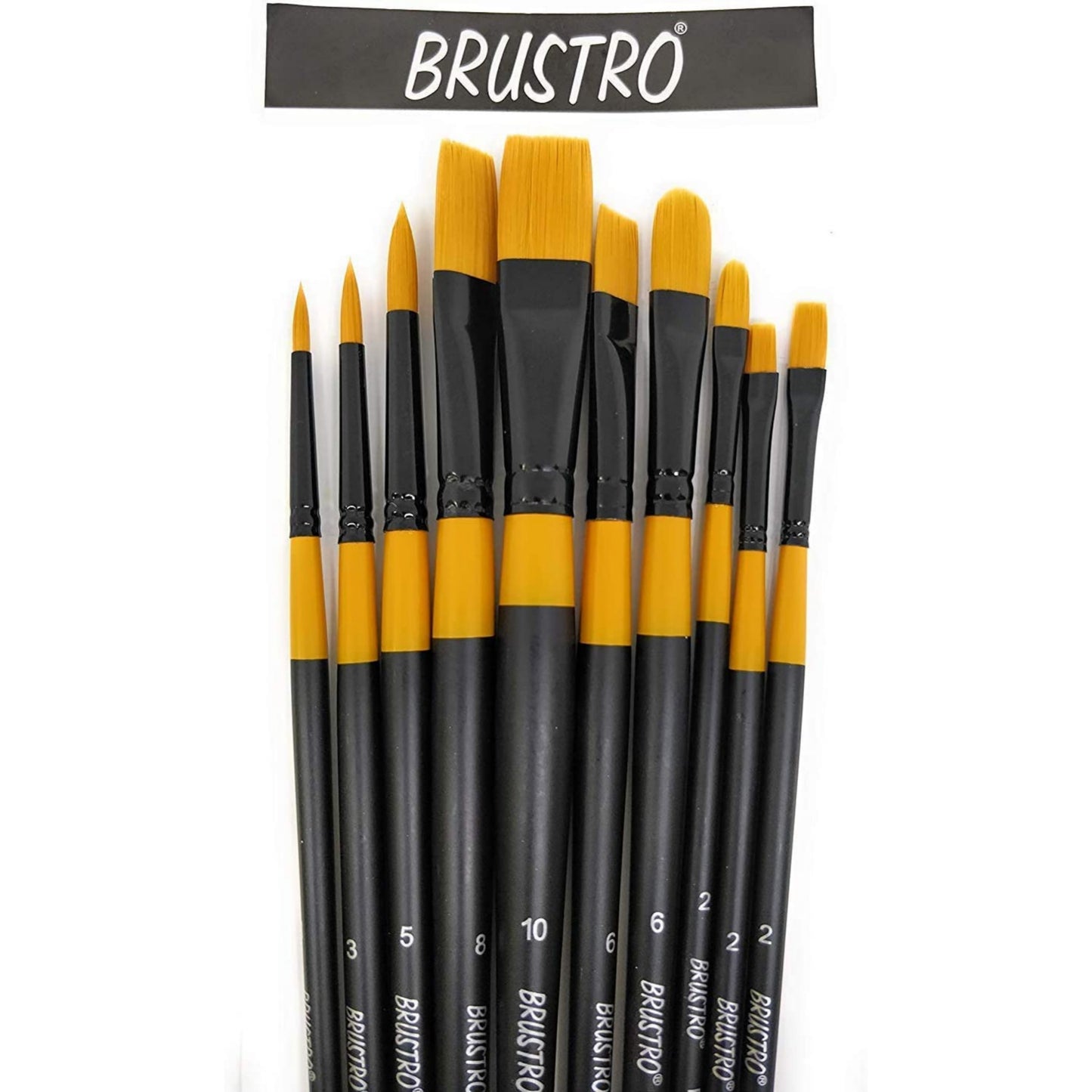 Brustro Artists Gold Taklon Set of 10 Brushes for Acrylics, Oil and Watercolour