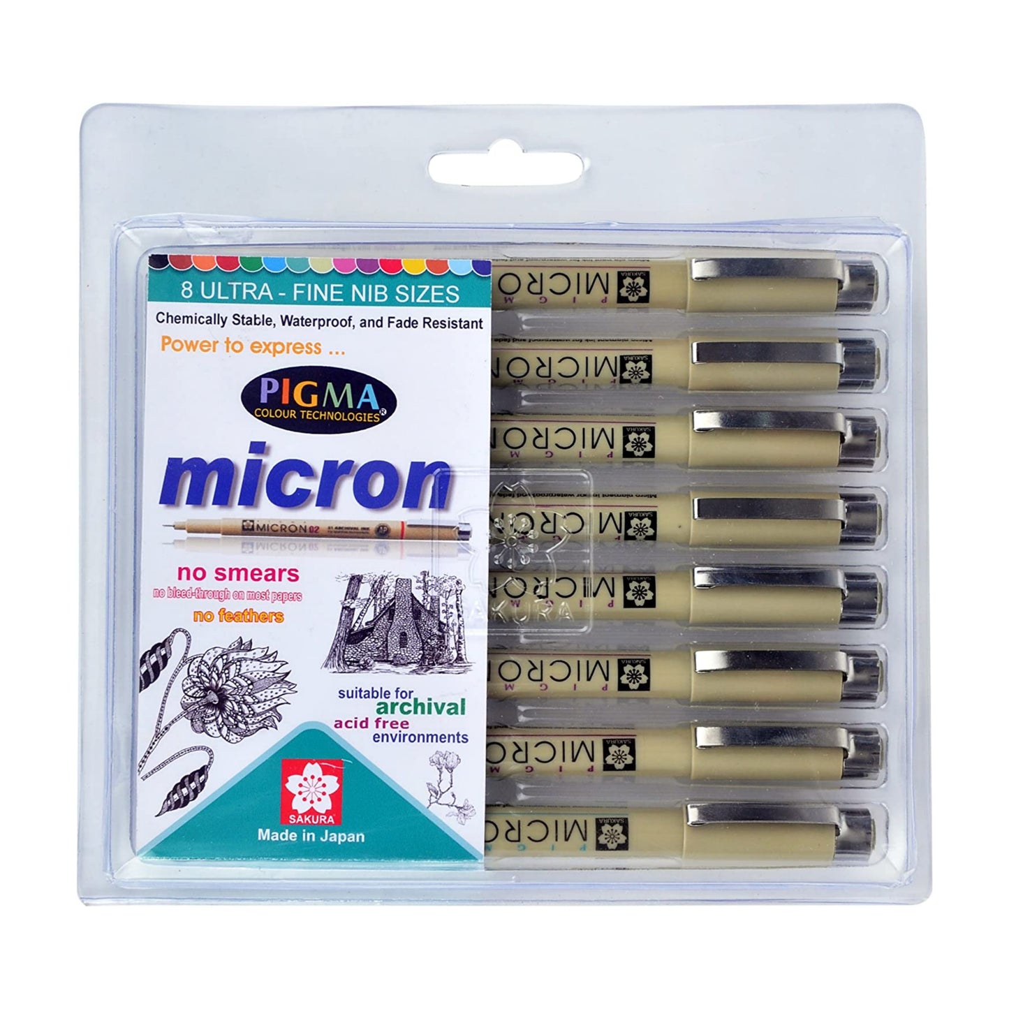 Sakura Pigma micron Set of 8 Ultra-Fine Nib Sizes – Black